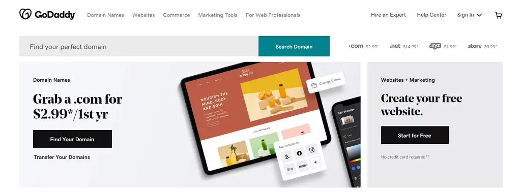 GoDaddy 網站構建器示例