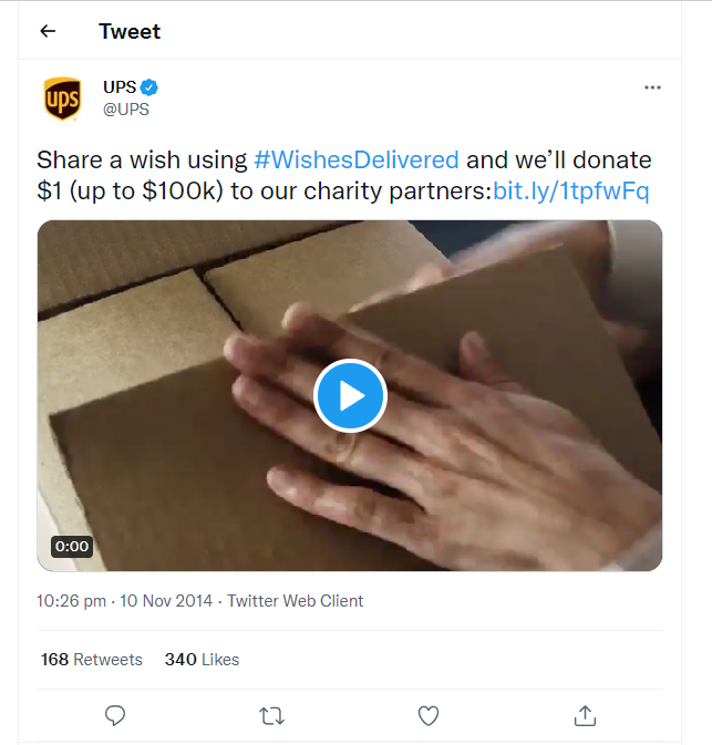 Tangkapan layar tweet UPS - Kampanye media sosial Natal terbaik - Salin blog