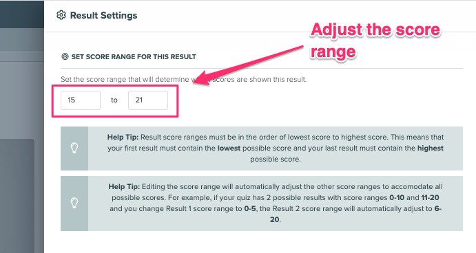 adjusting the scre range in Interact quiz maker