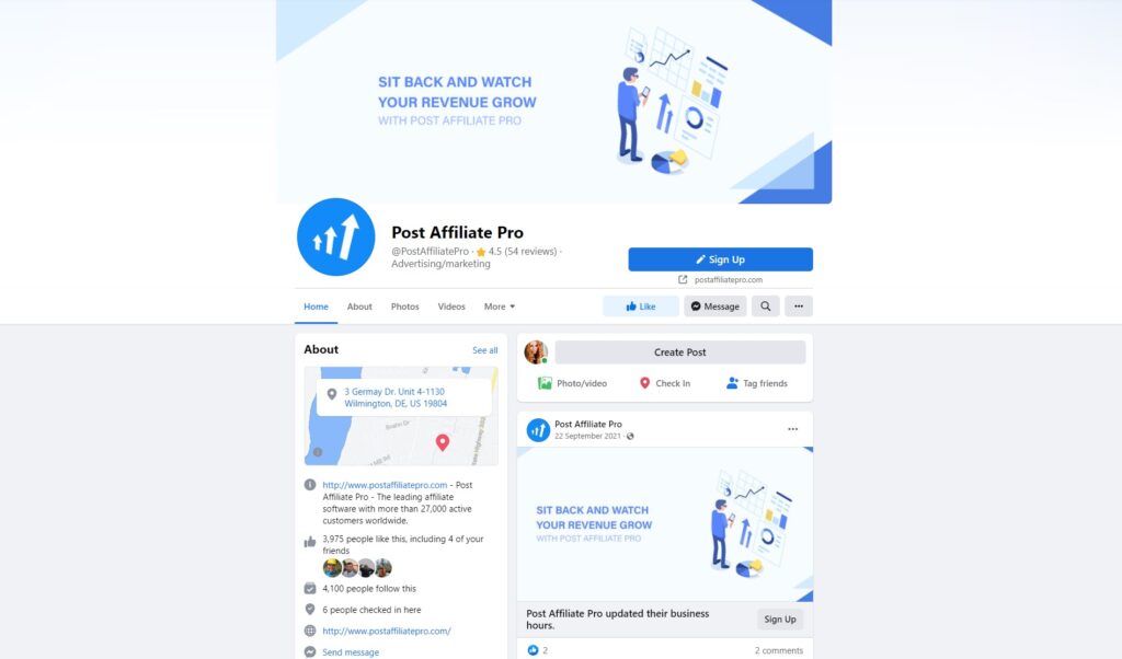 Pagina Facebook Post Affiliate Pro