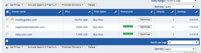 Domínio listado com Sedo