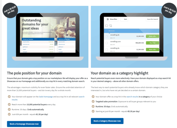 Listagem em destaque da Sedo