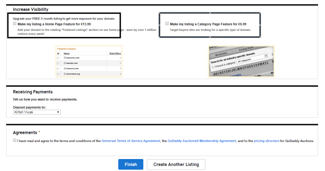 Listagem em destaque com o GoDaddy