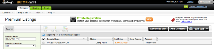 Domínio de listagem premium