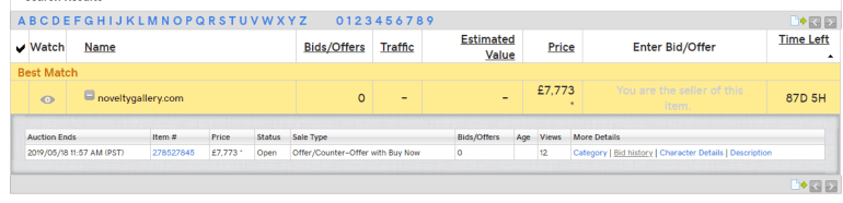 Domínio listado no leilão GoDaddy
