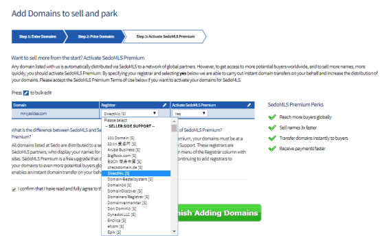 Lista de registradores de domínio com Sedo
