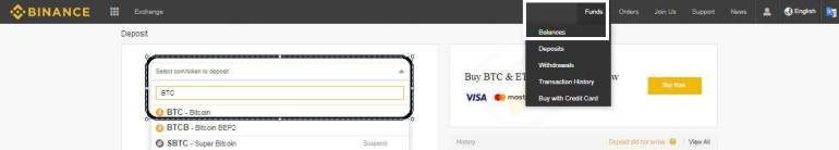 Binance Depósito BTC