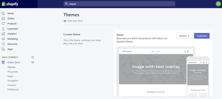 Панель инструментов Shopify