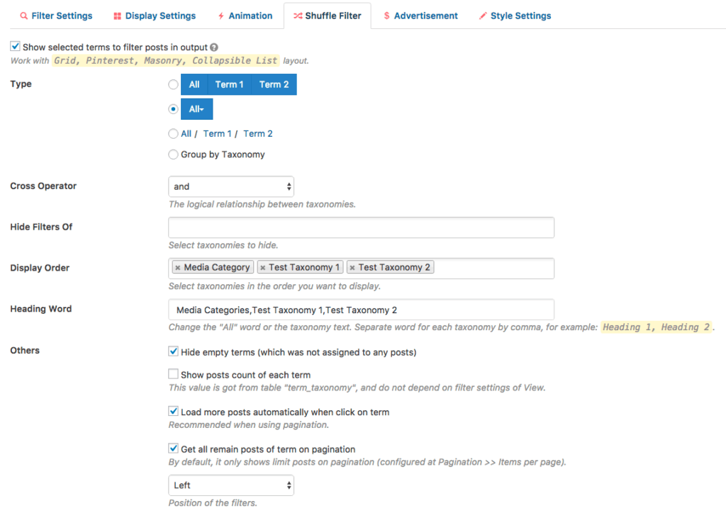 設置 Content Views Pro Shuffle 過濾器