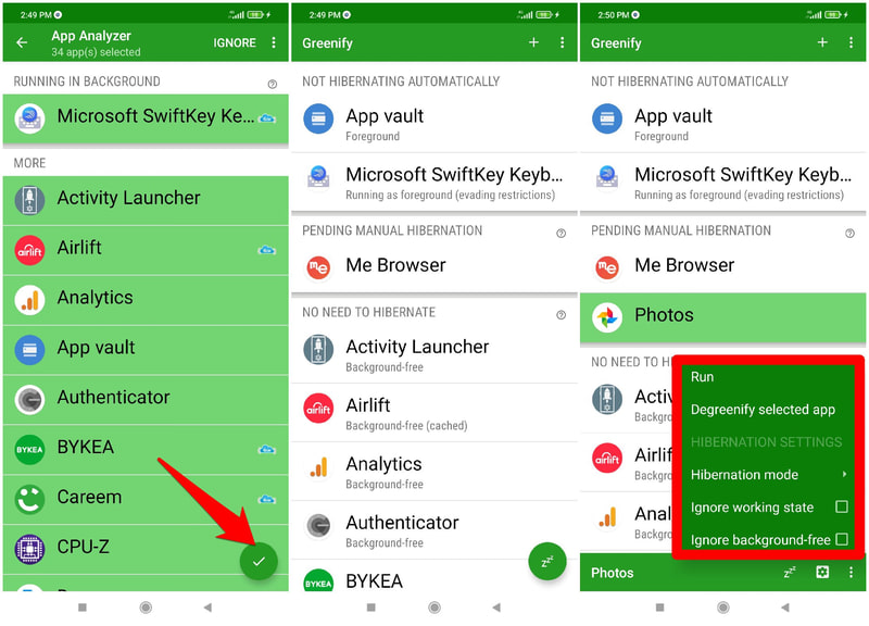 Hibernați aplicațiile de fundal