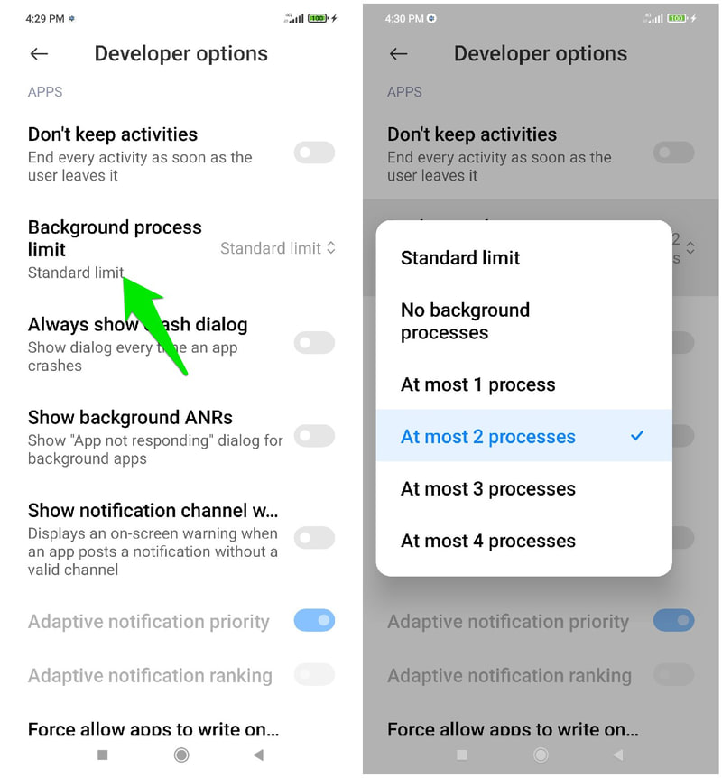 Limitați numărul de procese de fundal