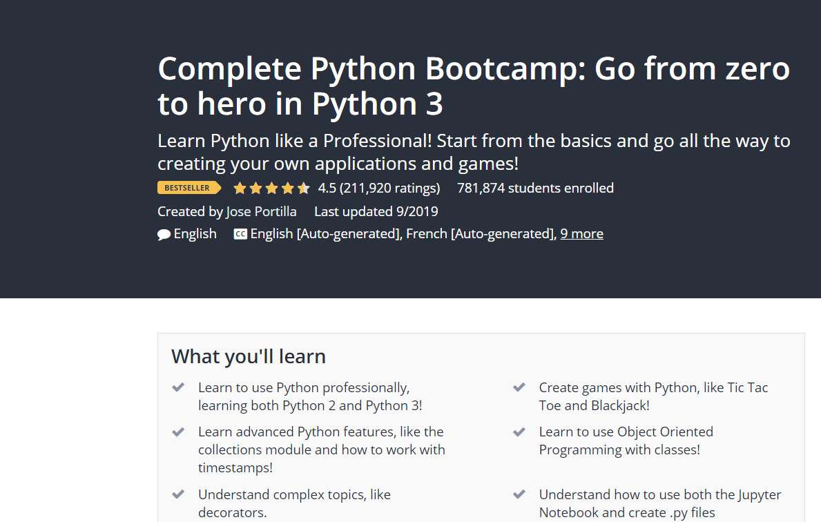 หลักสูตร Udemy Python