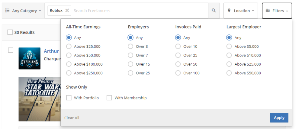 Verwenden Sie Guru-Marktplatzfilter