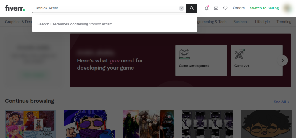 Geben Sie roblox artist in die Suchleiste ein