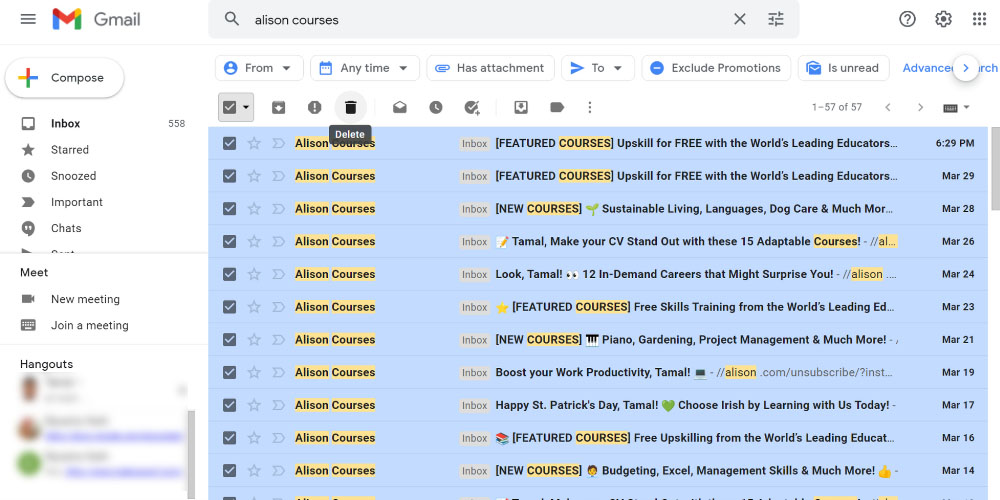 วิธีล้างอีเมลโดยใช้คีย์เวิร์ด