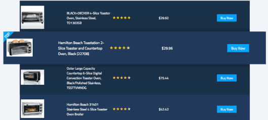 Exemplu de masă de produse Amazon albastru închis de la Table Labs