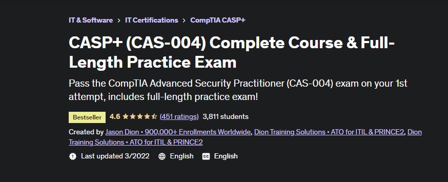 CASP+ 課程和完整的練習考試 Udemy