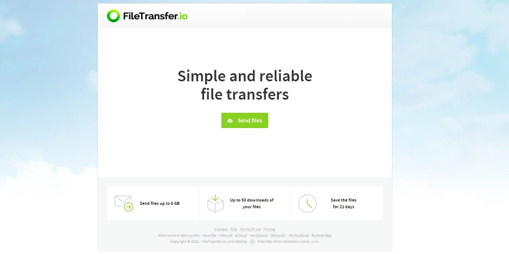 Eine der besten WeTransfer-Alternativen ist Filetransfer.io