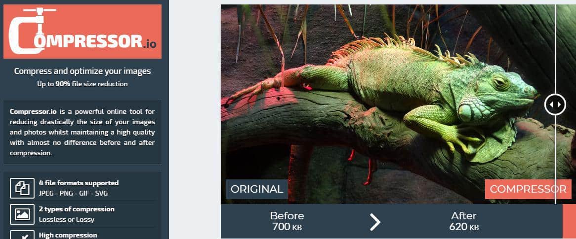 Ferramenta de compressão de imagem Compressor.io