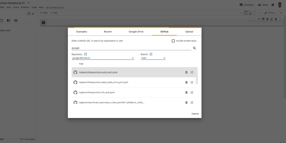 Accéder au référentiel GitHub depuis Colaboratory