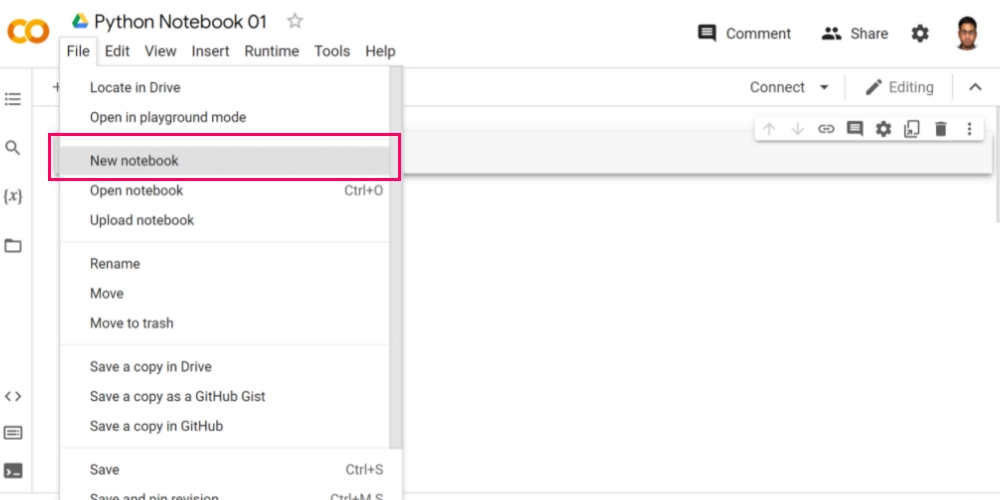 Créer un bloc-notes sur Google Colab