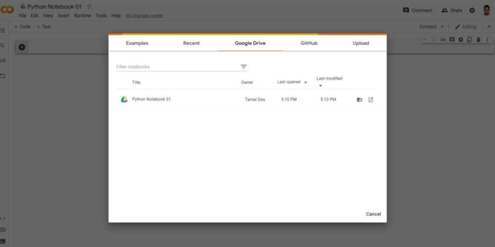 Importer un bloc-notes dans Google Colab