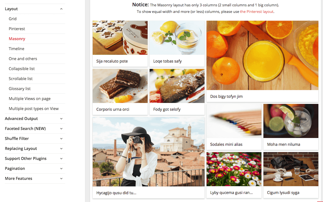 Ejemplo de vistas de contenido galería de imágenes pro