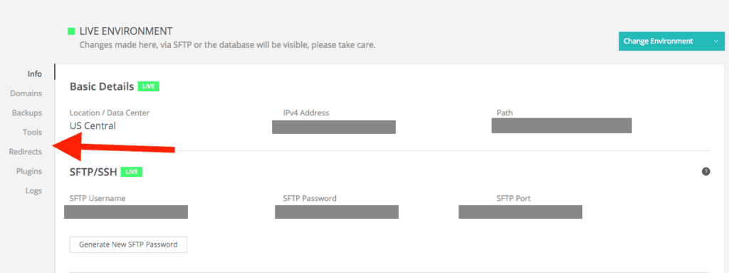 個々のウェブサイトの Kinsta バックエンド ダッシュボード