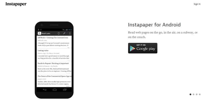 Aplikacja Instapaper