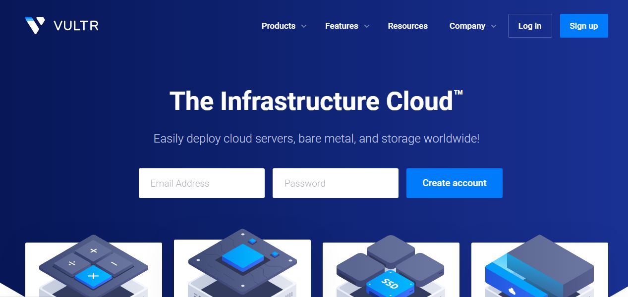 página inicial do vultr.com