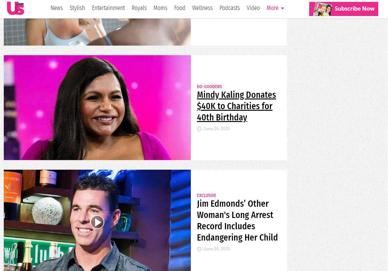 粘着性のあるナビゲーション バーがある US Magazine