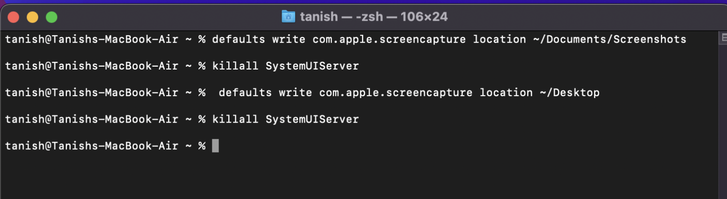 modifica della posizione dello screenshot