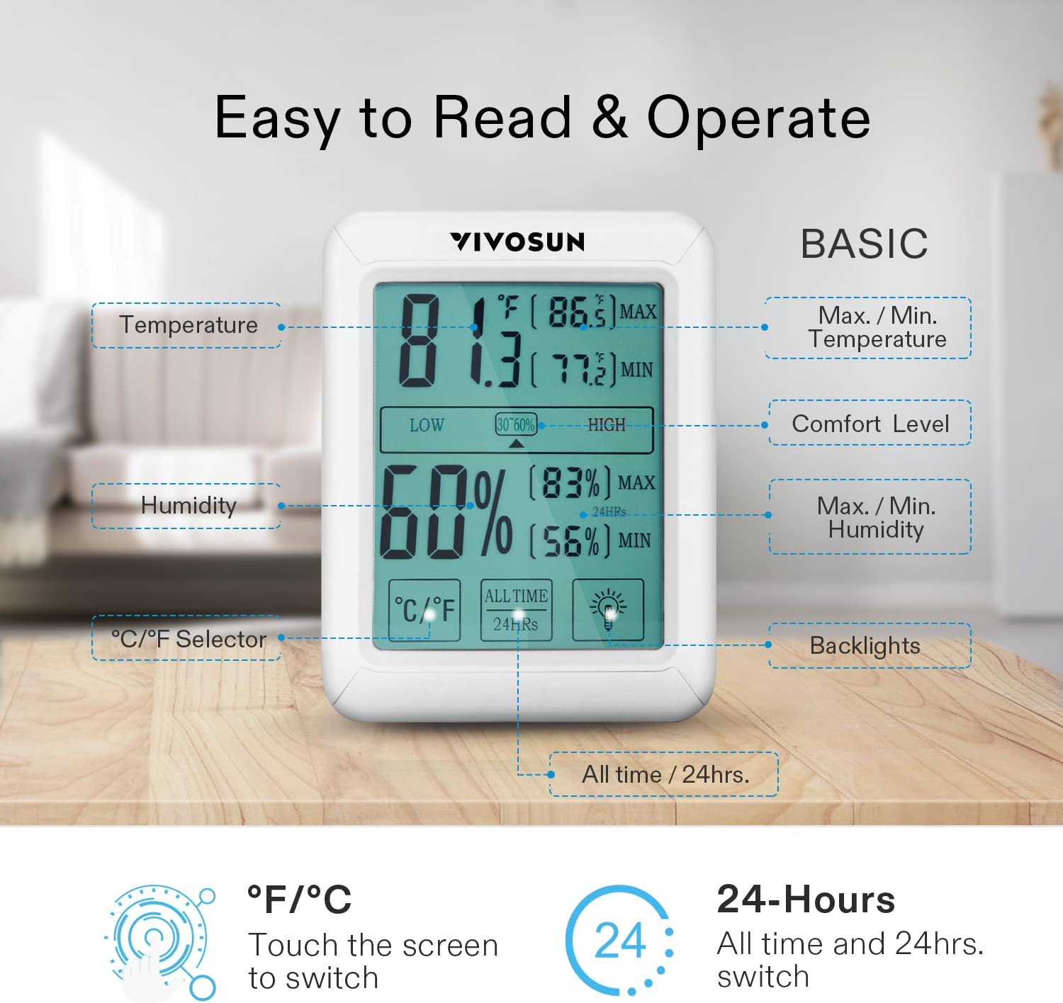 Hygromètre de tente de culture de thermomètre numérique VIVOSUN