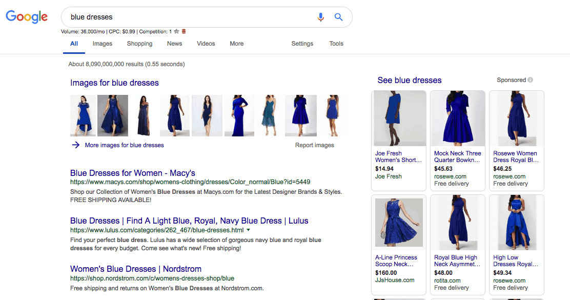 Recherche Google avec résultats d'image