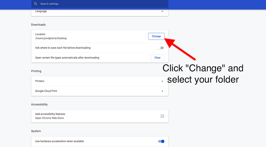 Comment changer de dossier de fichiers pour télécharger des documents dans les paramètres de Chrome