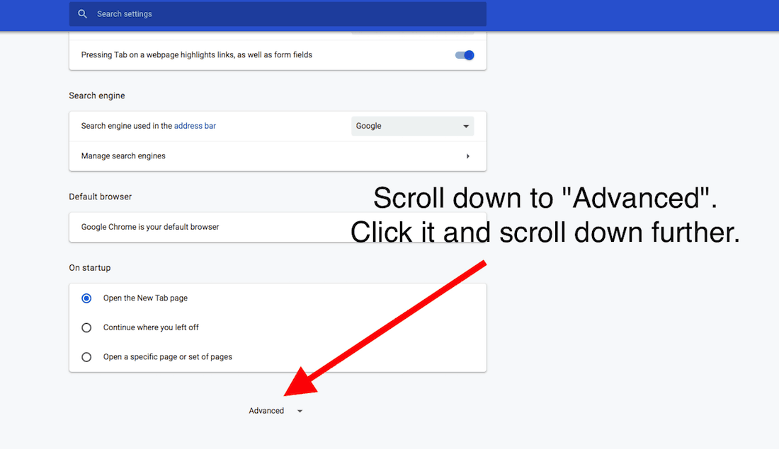 Paramètres avancés dans Chrome