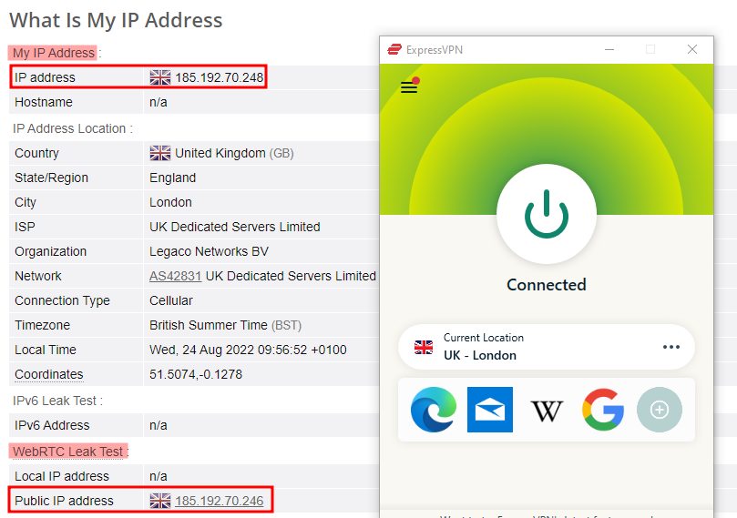 test de fuite expressvpn ip