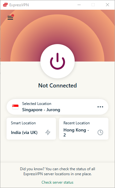 tableau de bord des applications windows expressvpn
