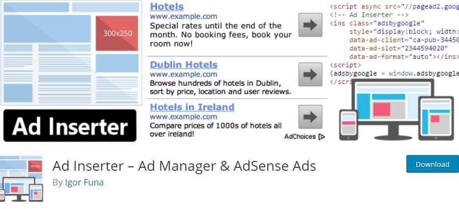 Complemento de WordPress para la monetización del insertador de anuncios para la gestión de anuncios
