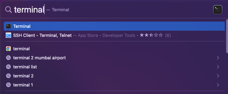 rechercher et ouvrir le terminal