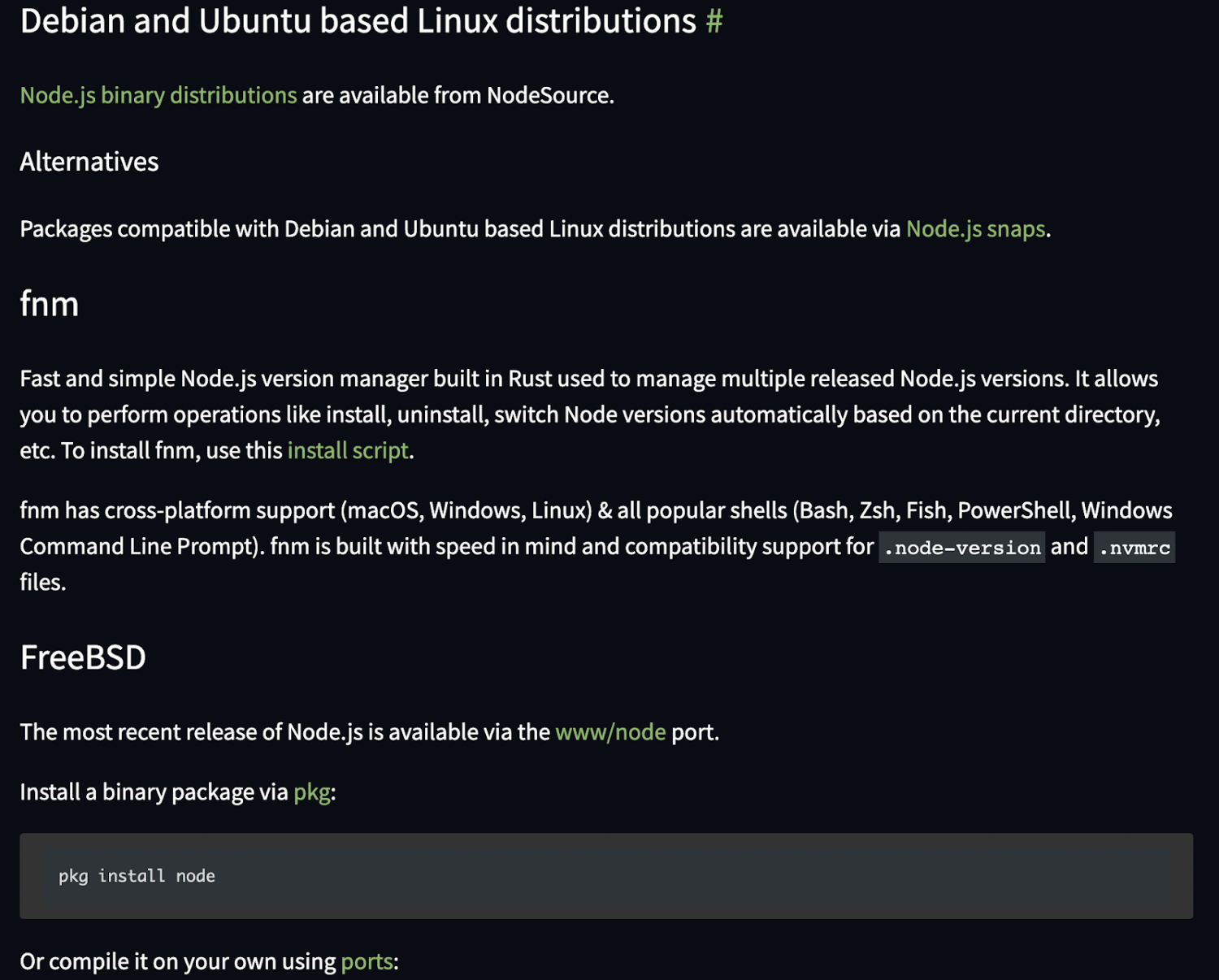 cliquez sur les distributions binaires nodejs