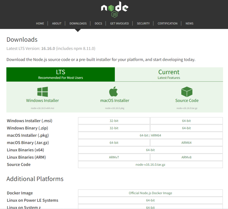 site officiel de nodejs