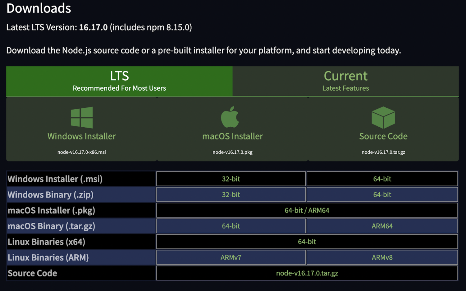 aller sur le site nodejs