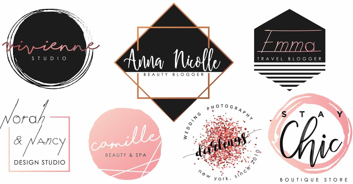 Набор черно-розовых логотипов для женских брендов.