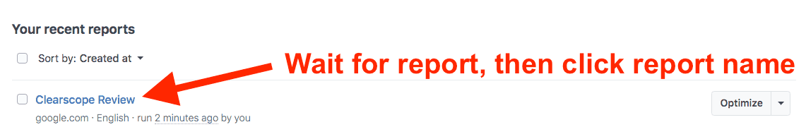 2. Clearscope-min에서 보고서 타일을 클릭합니다.