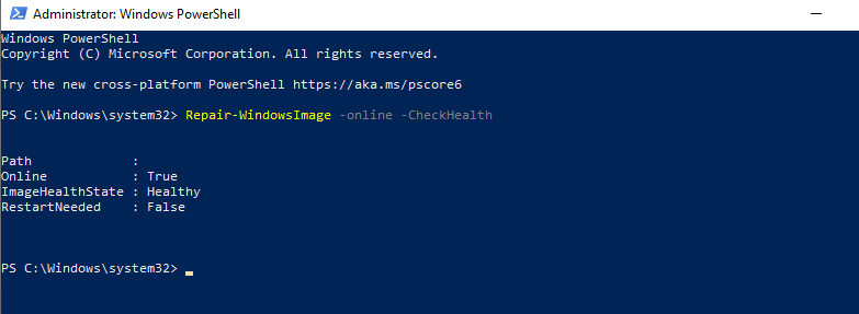 PowerShell لتنفيذ الأمر DISM