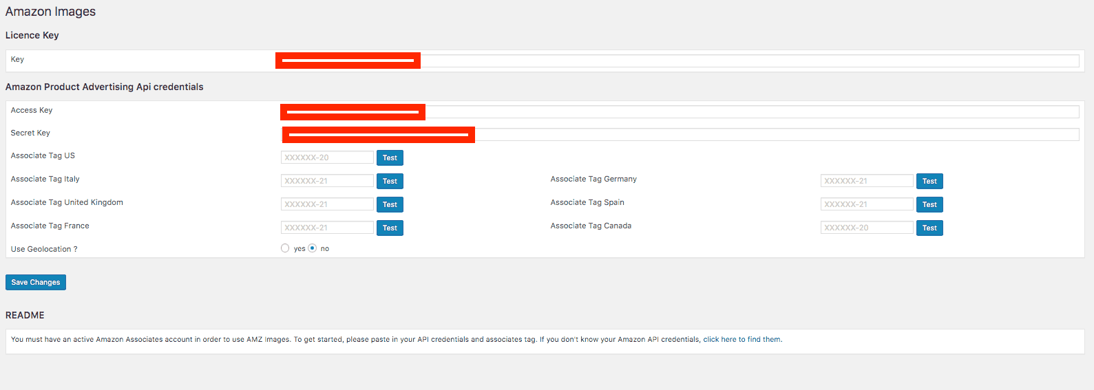 AMZ 이미지 설정 화면