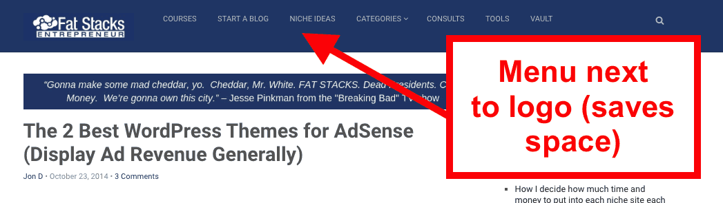 قائمة التنقل بجوار الشعار بدلاً من أسفله