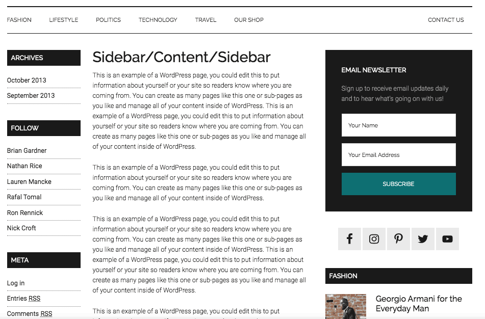 مثال على موقع ويب بتنسيق 3 أعمدة