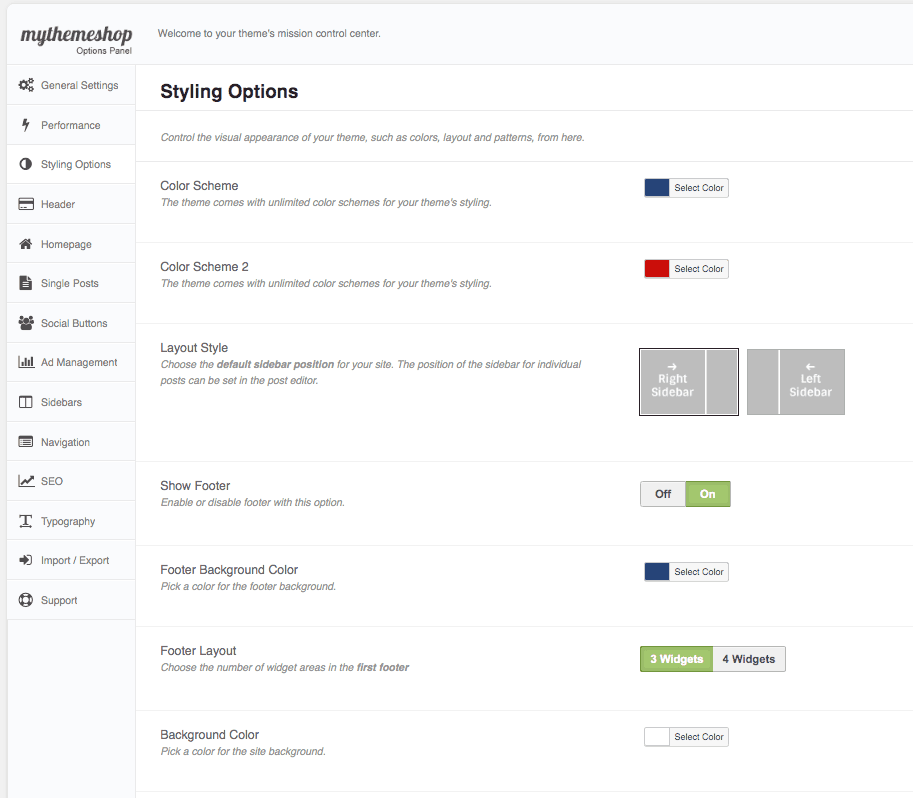 لوحة إعداد السمة لموضوعات MyThemeShop- دقيقة